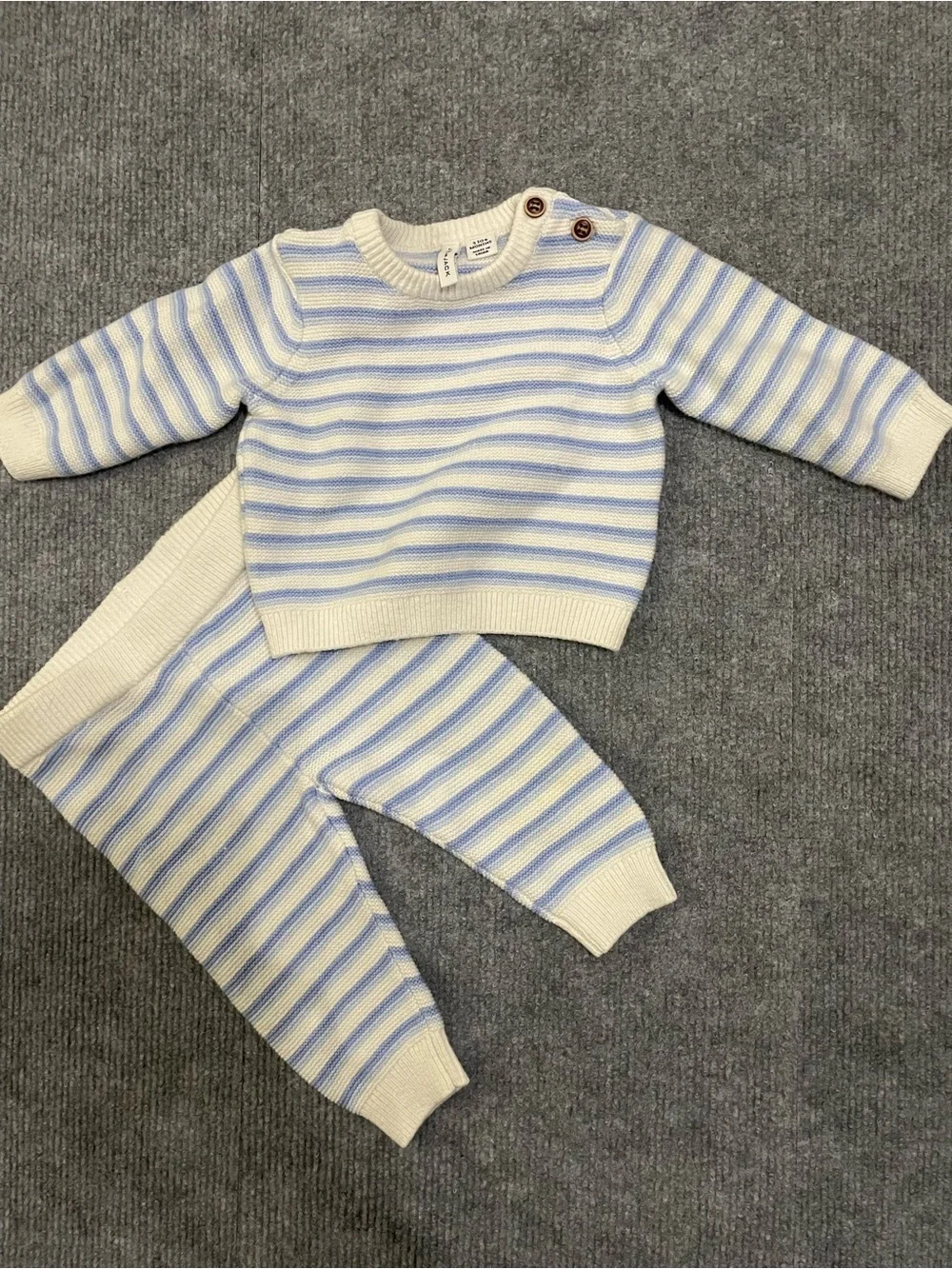 Janie and Jack Baby Blue Striped Knit Sweater & Pants Set. Size 3-6 months